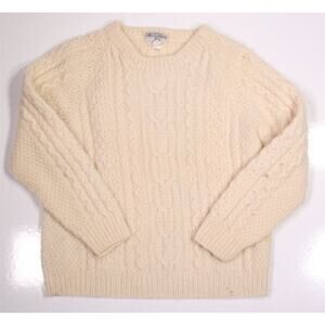 Avoca Handweavers Pure Wool Cream Ireland Fisherman Heavy Sweater Men's Small